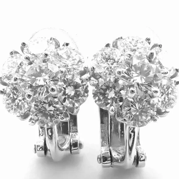 Authentic! Van Cleef & Arpels Platinum Diamond Fleurette Flower Earrings - Picture 16 of 16